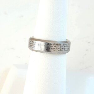 Spikes Stainless Steel Eternity Ring 6 Engraved Cross and The Lords Prayer
